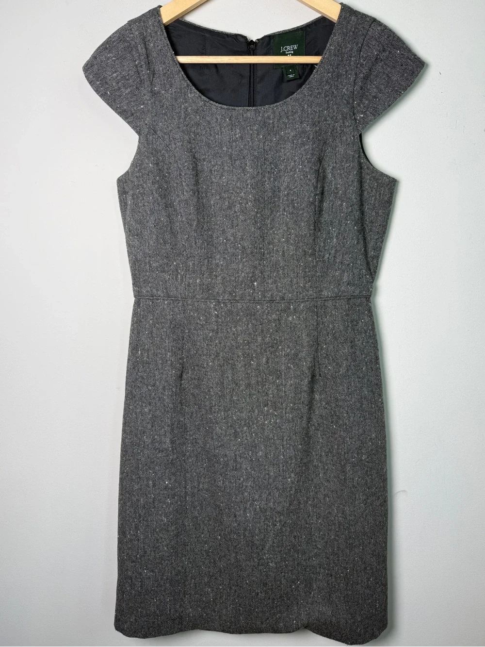 J.Crew Suiting Tweed Sheath Dress Gray Cap Sleeve Career Workwear Sz 4